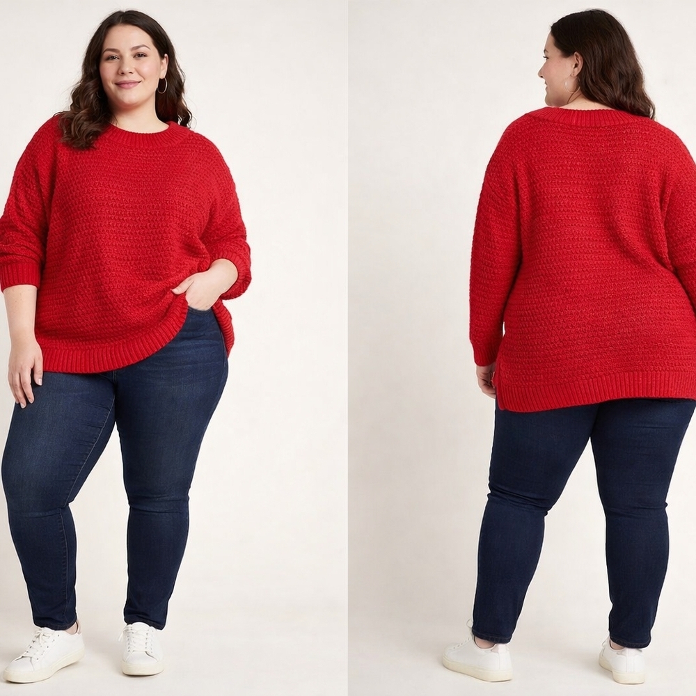 Old Navy Red Chunky Knit Tunic Sweater 2X – Cozy Textured Plus Size NWT